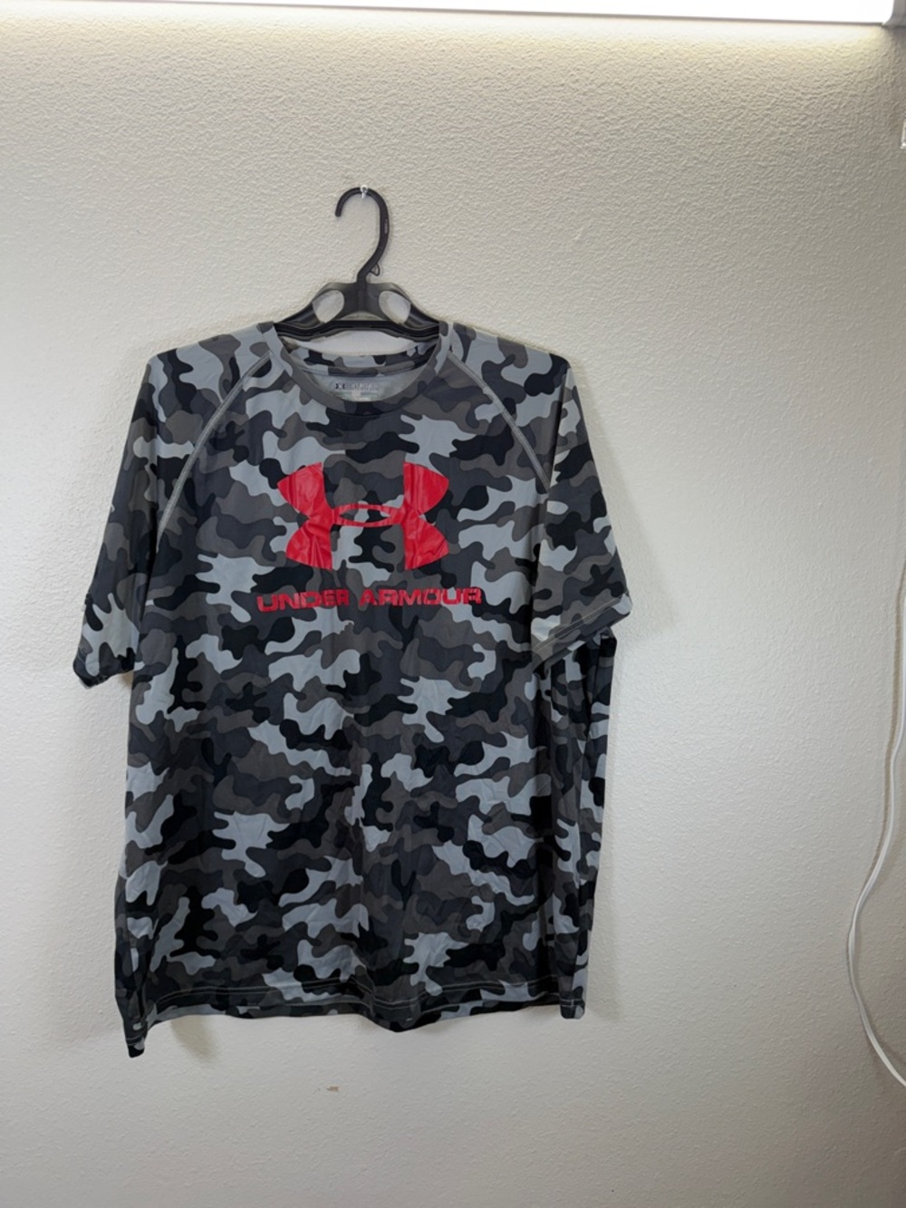 Under Armour Gray & Black Camo Short Sleeve Tee with Red Logo